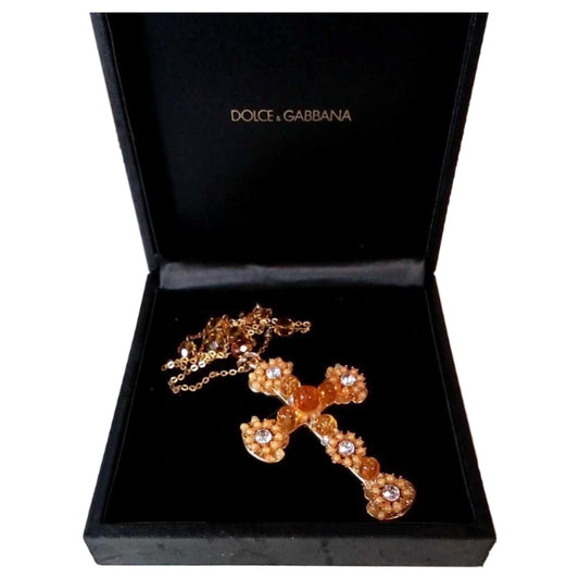 Dolce & Gabbana Bejeweled Rhinestone Floral Cross Necklace