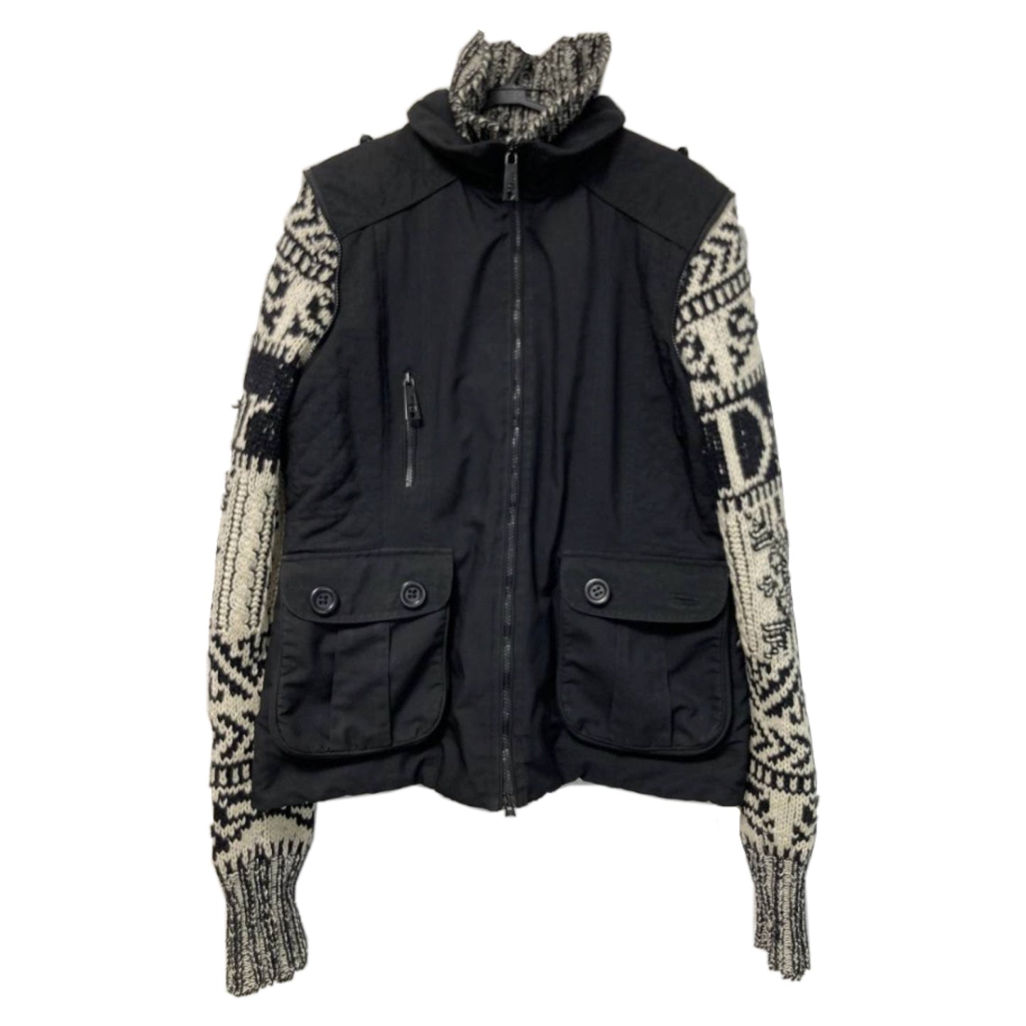 Christian Dior Tactical Utility Zip Jacket w Logo Wool Knit Sleeves