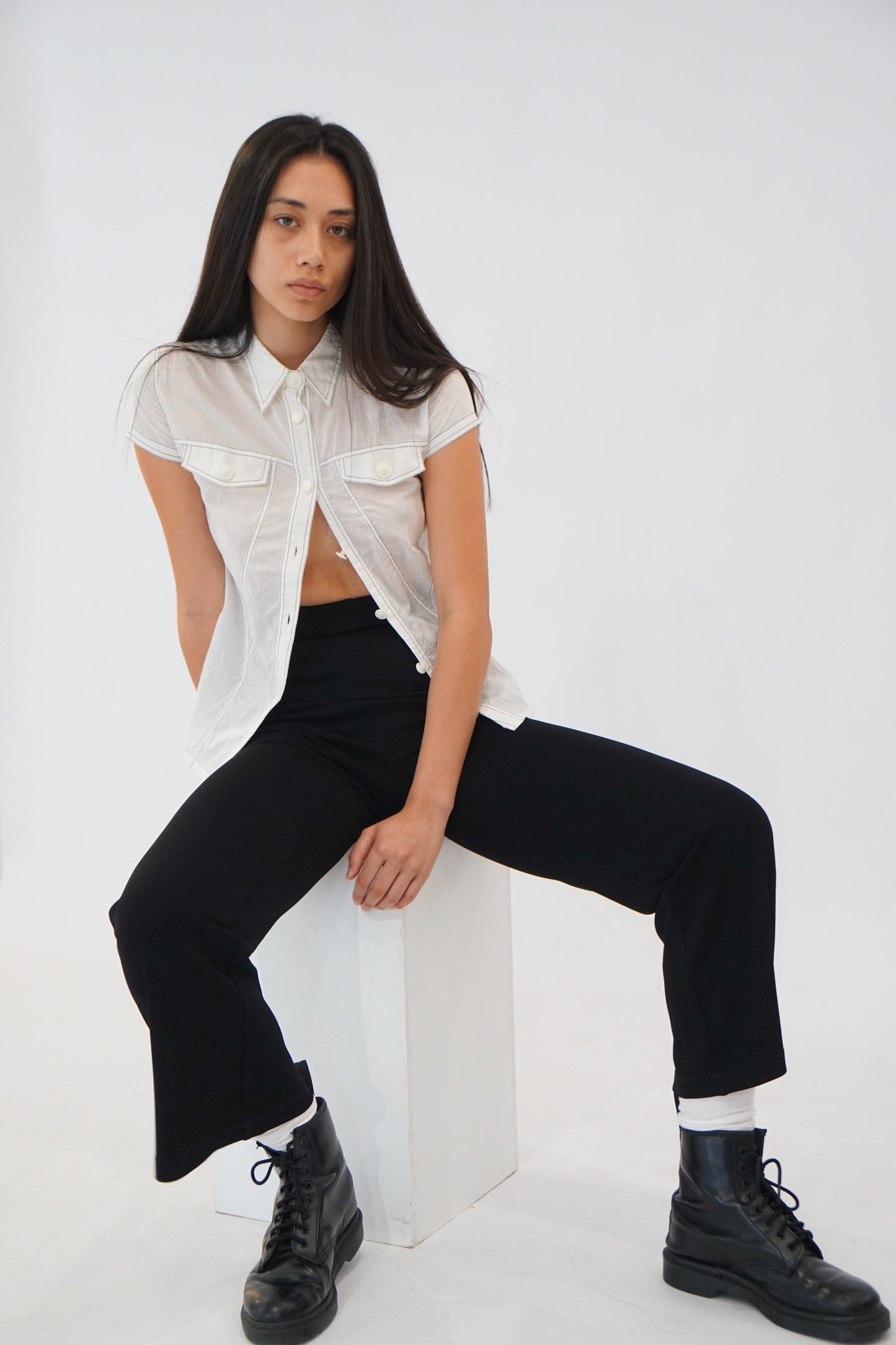 Versace Pocket SS Contrast Stitch Blouse