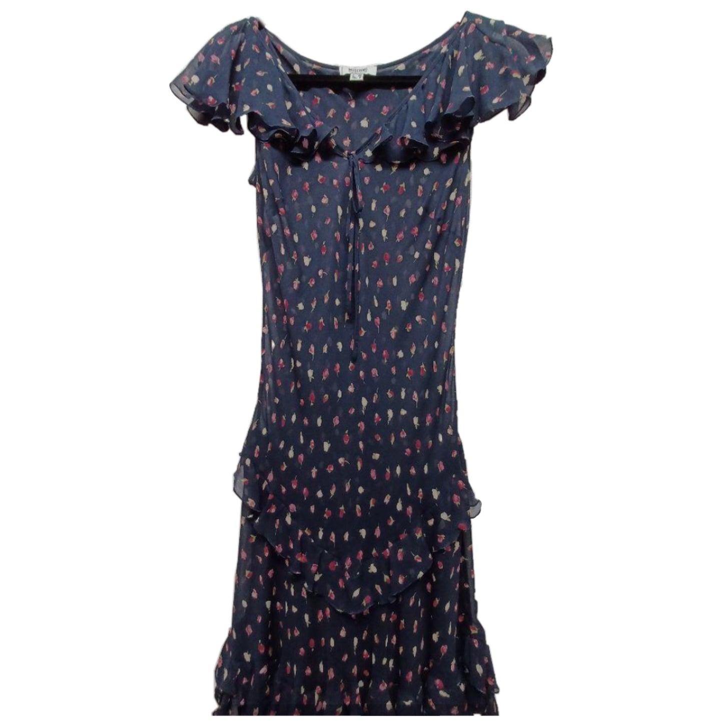 Moschino Cheap And Chic Floral Sheer Chiffon Frill Layered Midi Dress