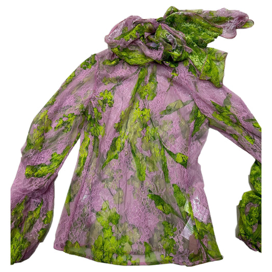 Blumarine Lace Bubble LS Pussybow Tie Blouse