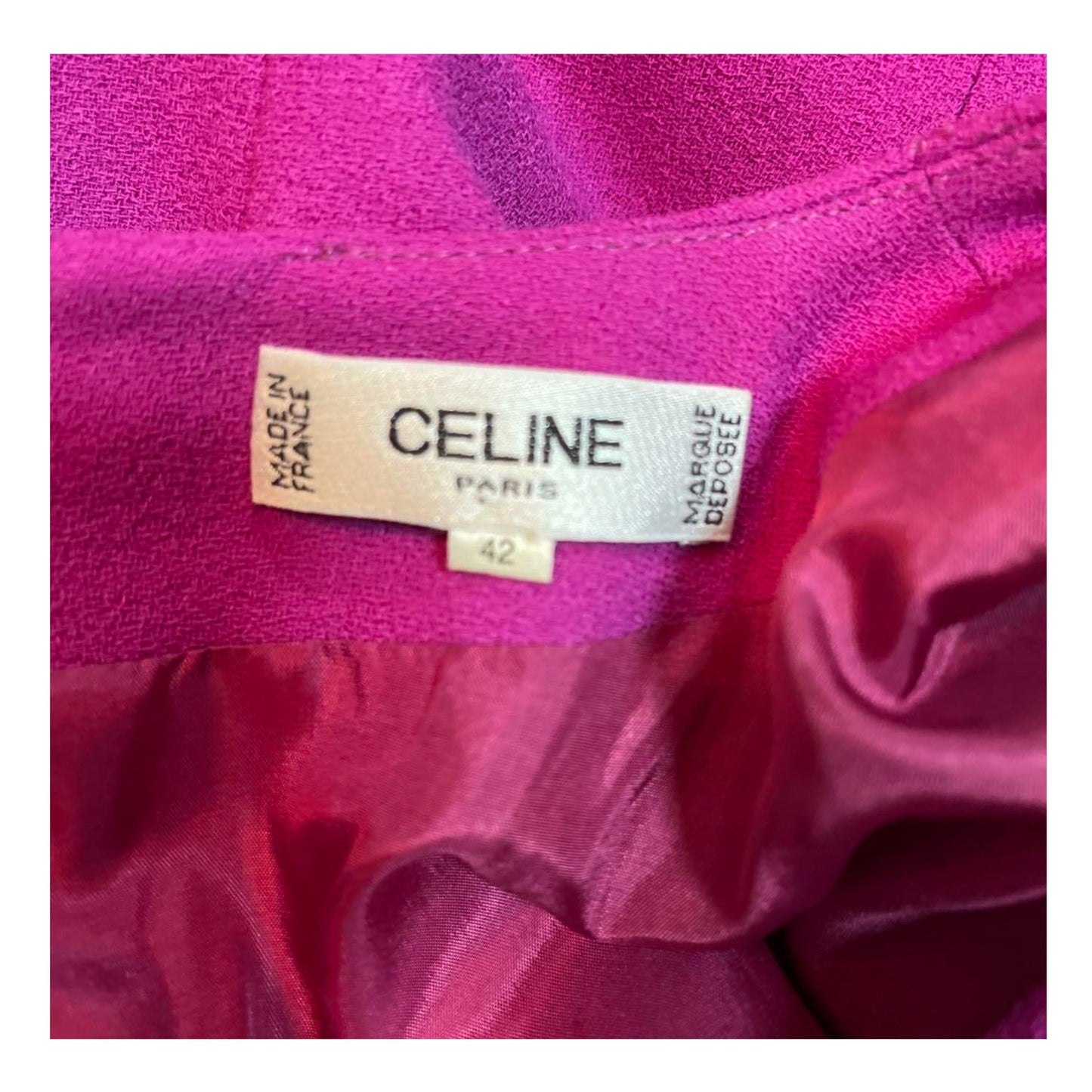 Celine 3/4 Sleeve Fuschia Pink LS Shift Dress w Gold Metal Buckle