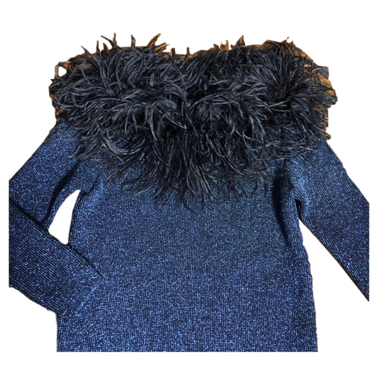 Yves Saint Laurent Knit Glitter LS Feather Neckline Mini Dress