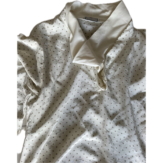 Gianni Versace Polka Dot Silk LS Cowl Neck Blouse