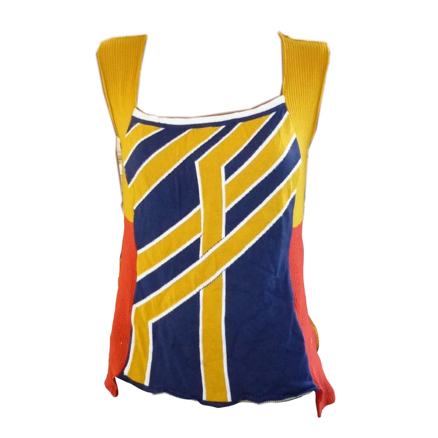 Save the Queen Colour Block Knit Mesh Graphic Back Sless Top