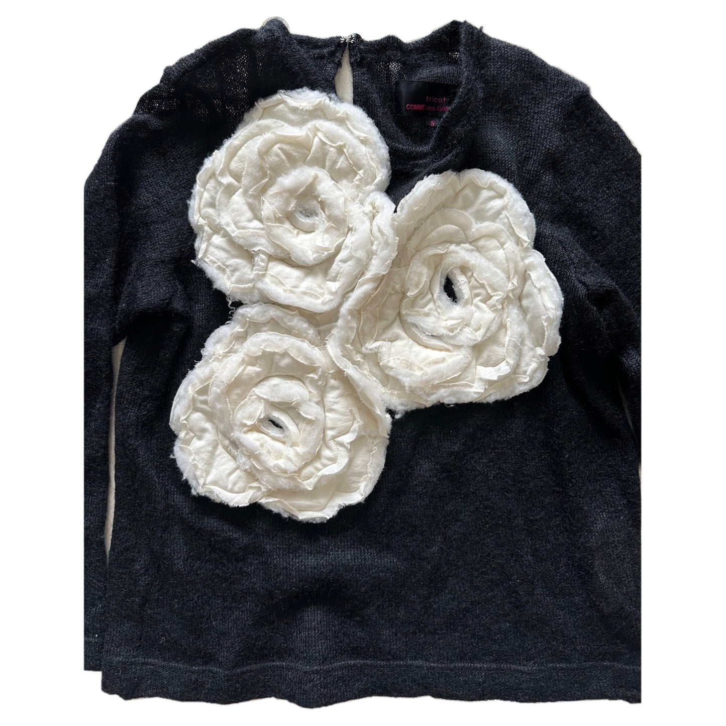 Tricot Comme Des Garcons AD2016 Mohair Blend Flower Applique LS Knit Top