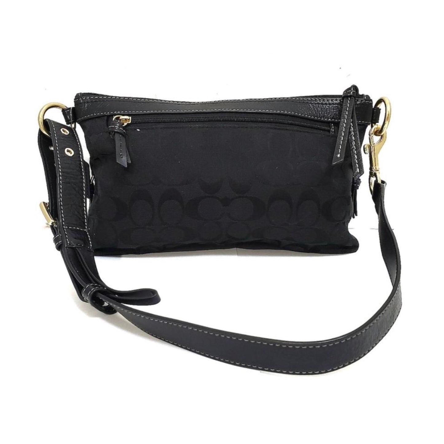 Coach Monogram Canvas Double Pocket Leather Shoulder Bag