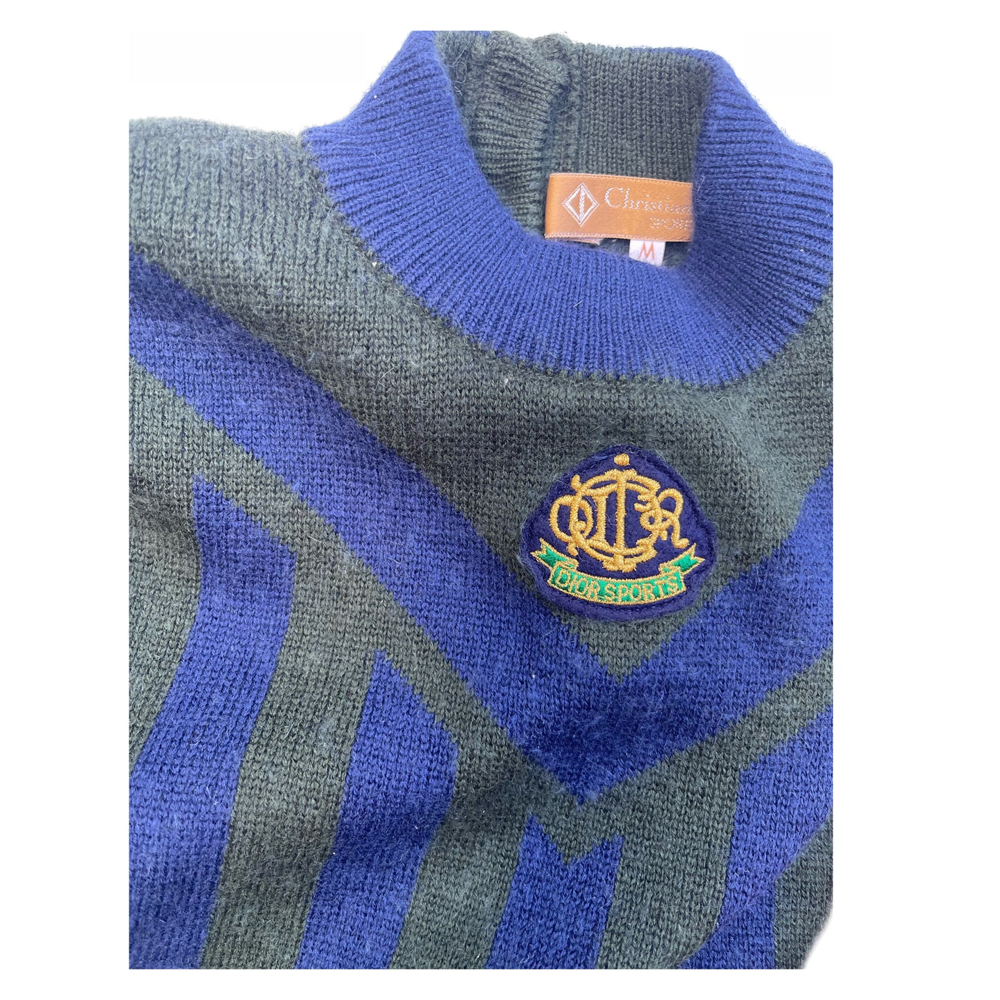 Christian Dior Sports Stripe Crest Logo Mock Neck Knit Jumper