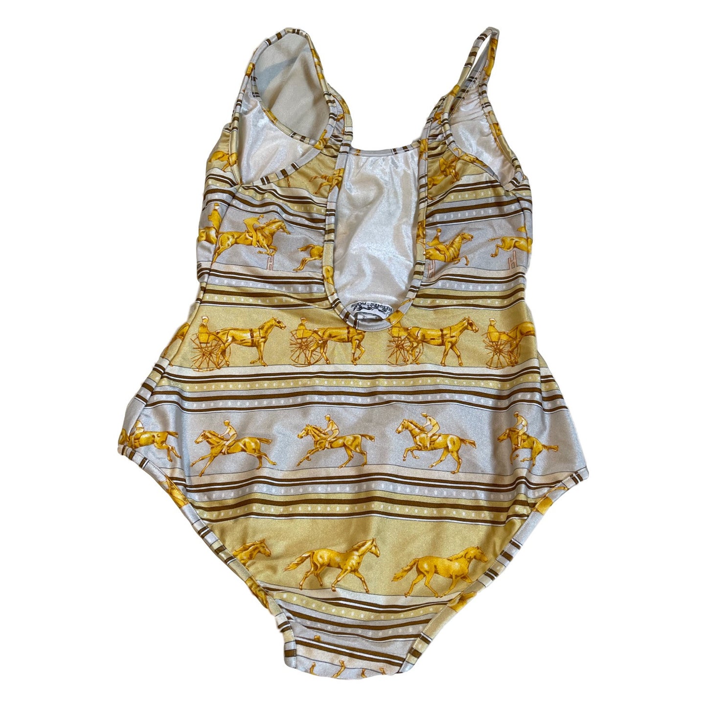 Hermes Equestrian Carriage Print Low Back One Piece Swimsuit