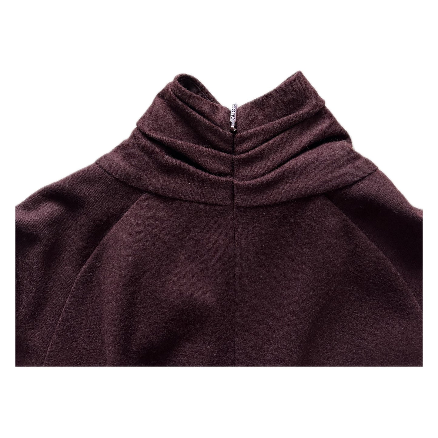 Gucci Burgundy Mock Neck Pleat Neck LS Belted Mini Bodycon Dress