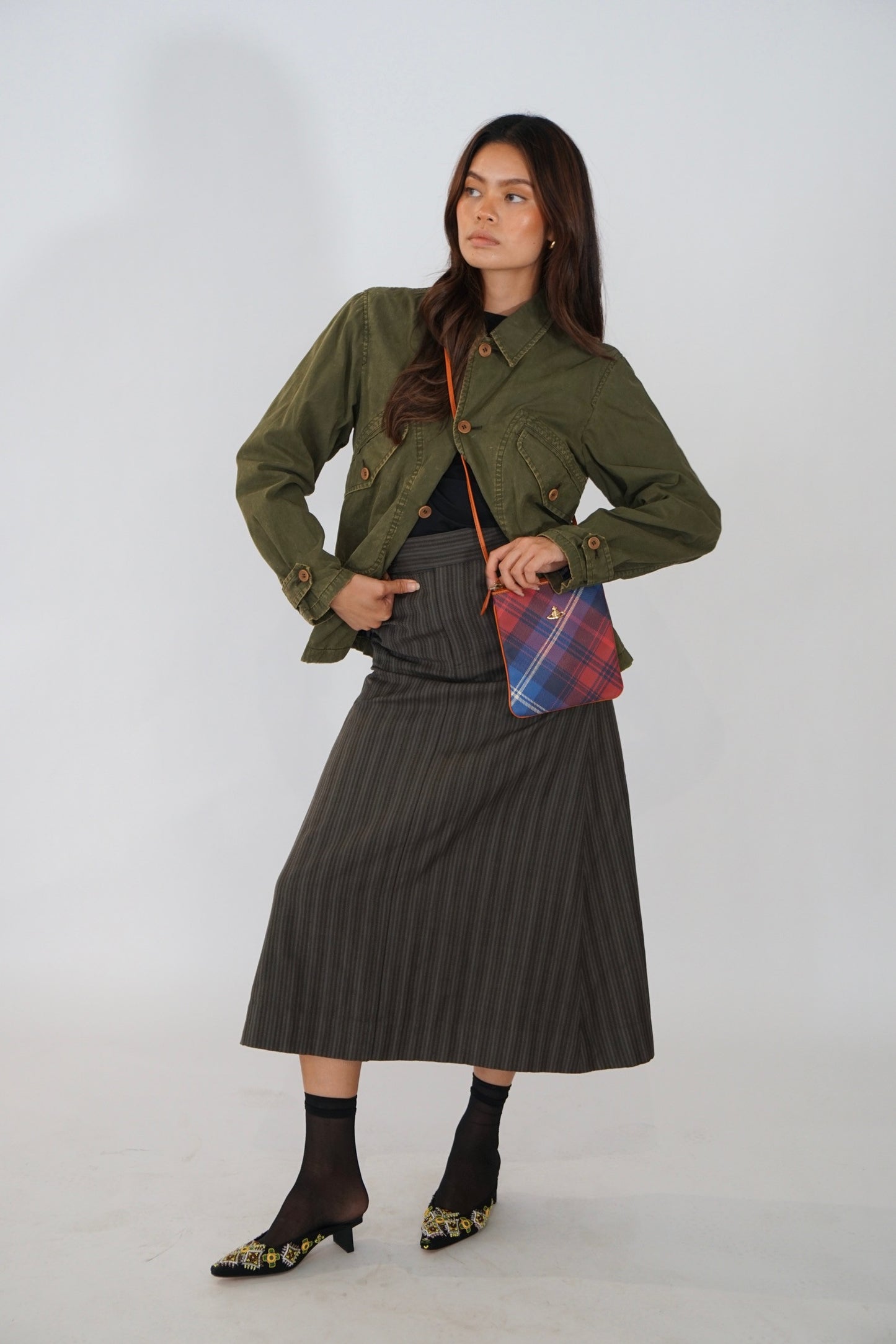 Vivienne Westwood Crossbody Plaid Leather Bag