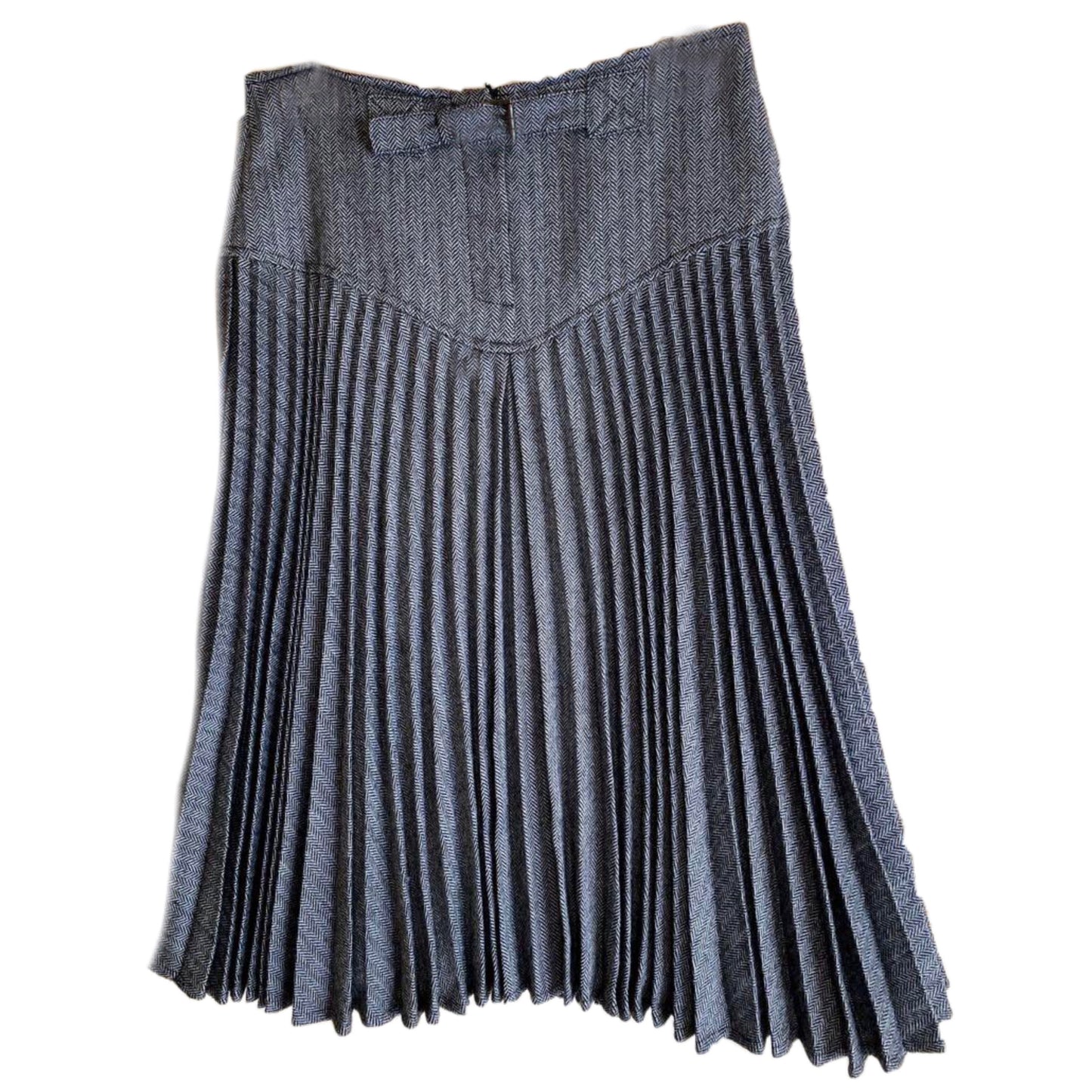 Valentino Tweed Herringbone Pleated Buckle Midi Skirt