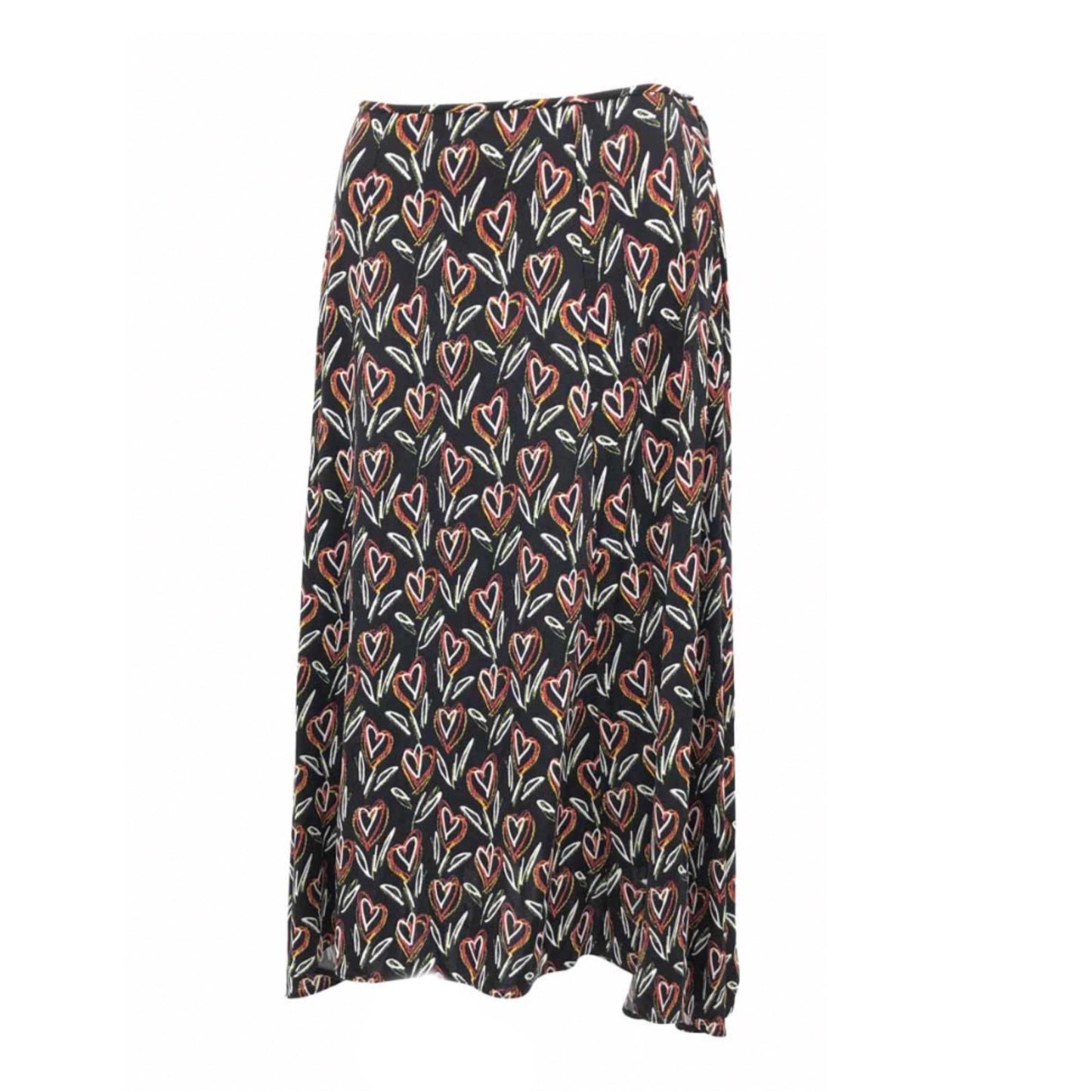 Prada Scribble Heart Flower Silk Midi Skirt