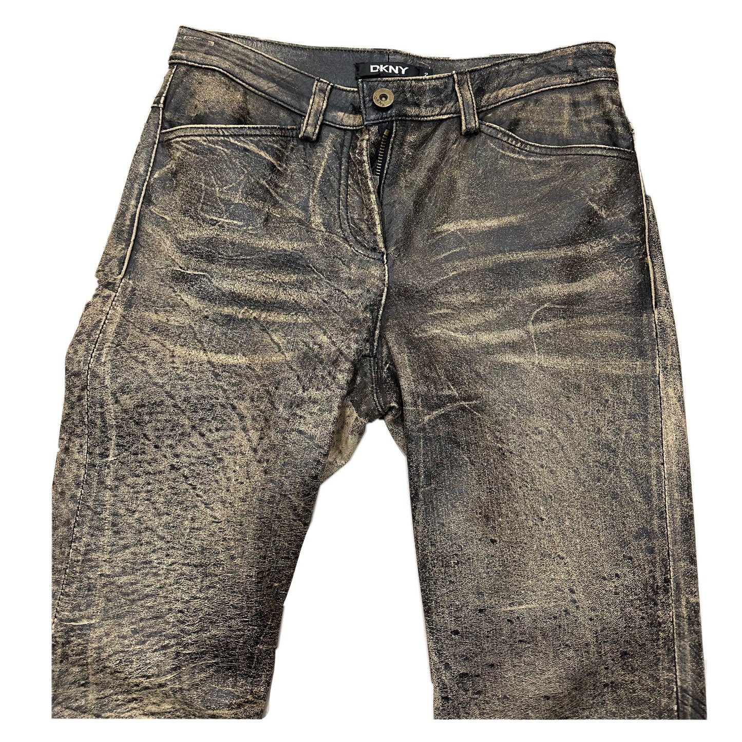 DKNY Faded Distressed Leather Jeans
