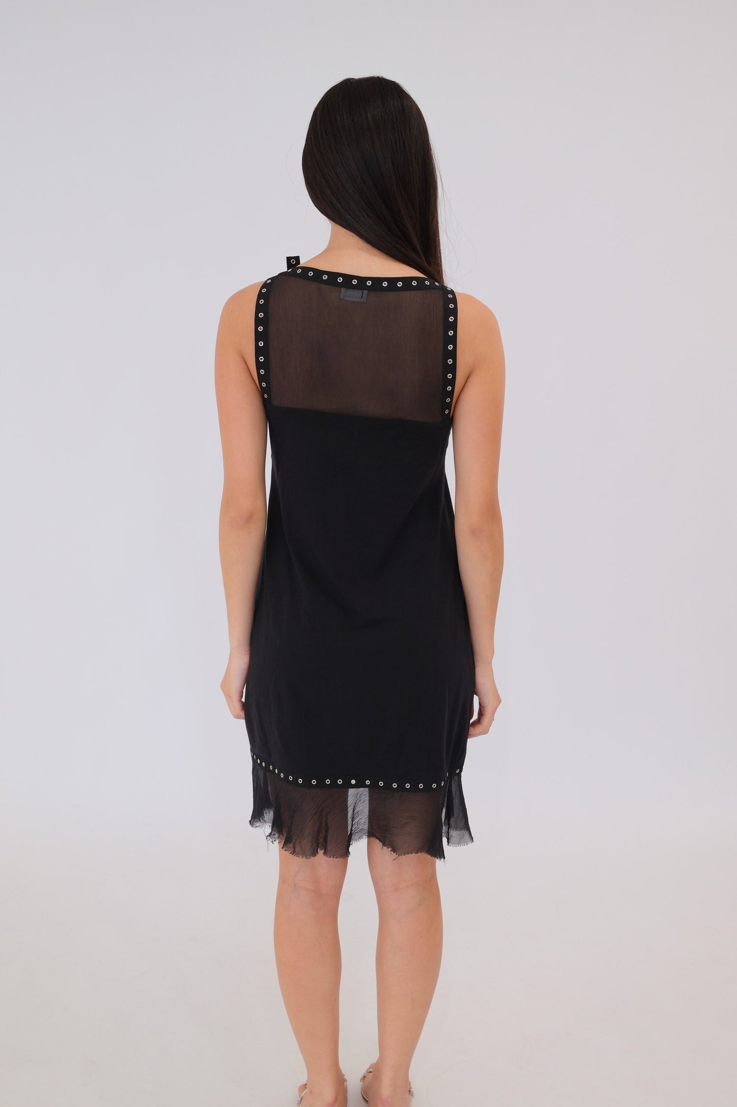Philosophy Mesh Eyelet Trim Ruffle Hem Dress