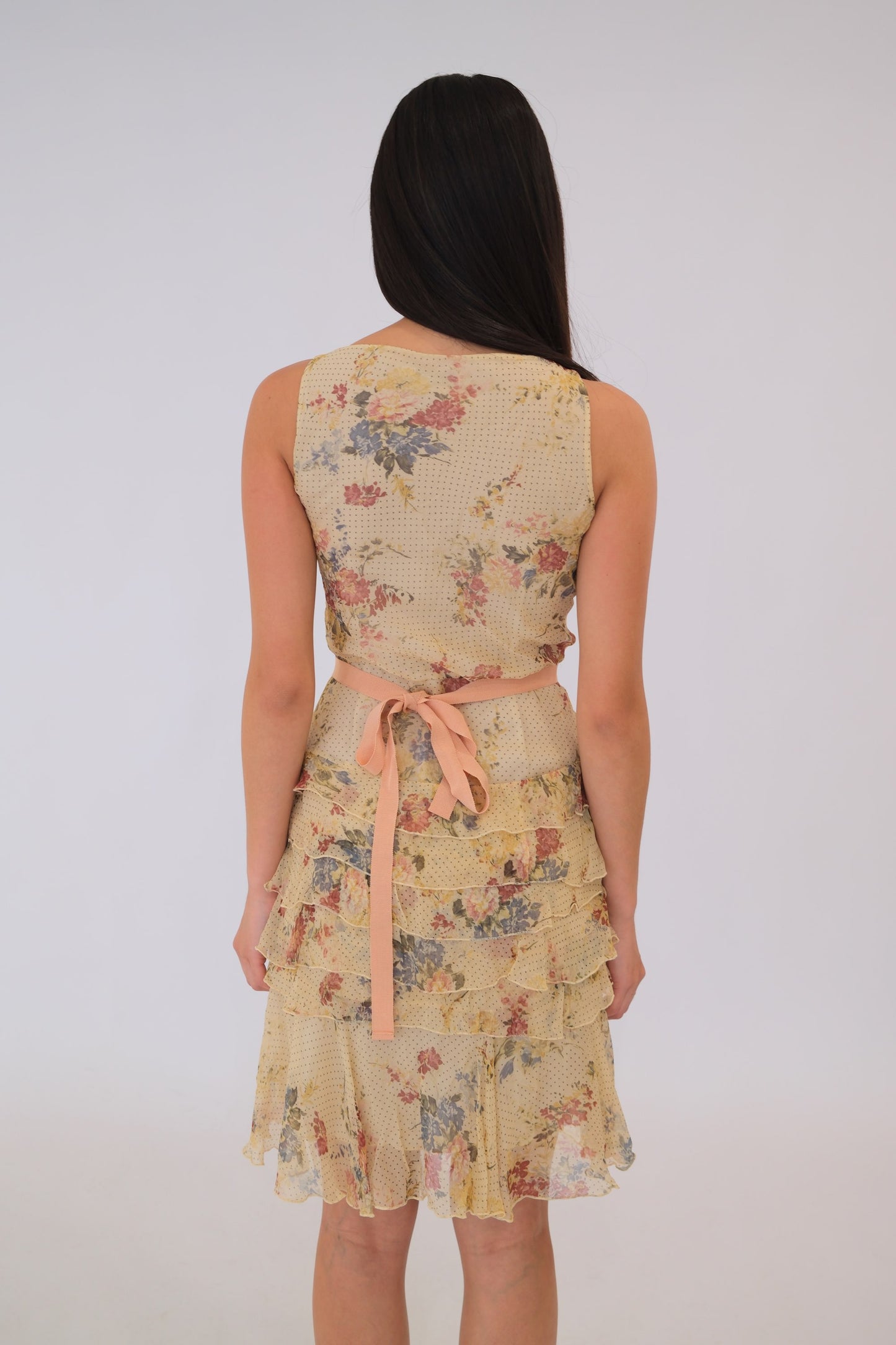 Red Valentino Floral Silk Drape Ruffle Skirt Dress