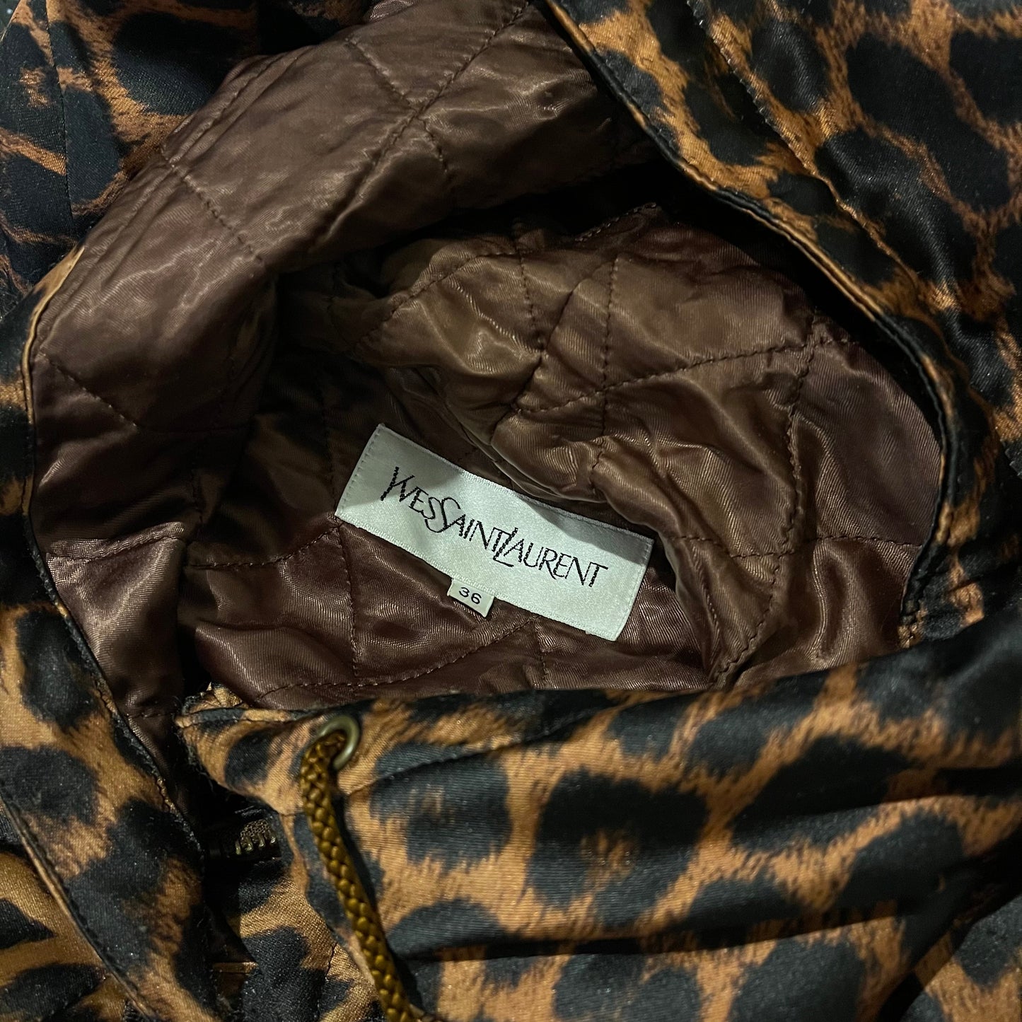 Yves Saint Laurent Leopard Quilted Button Parka Coat