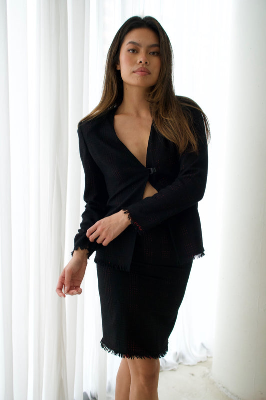 Gianni Versace Checkered Felt Skirt Cardigan Top Skirt Set