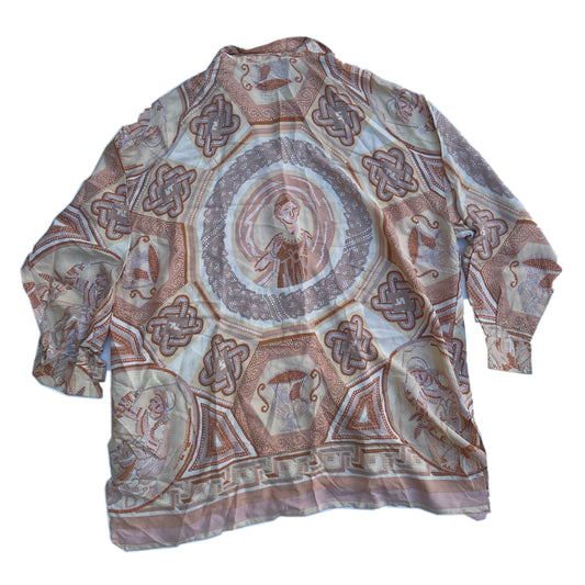 Fendi Roma Logo Tile Print Silk Oversized Shirt
