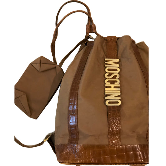 Moschino Tan Nylon/Leather One Shoulder Backpack
