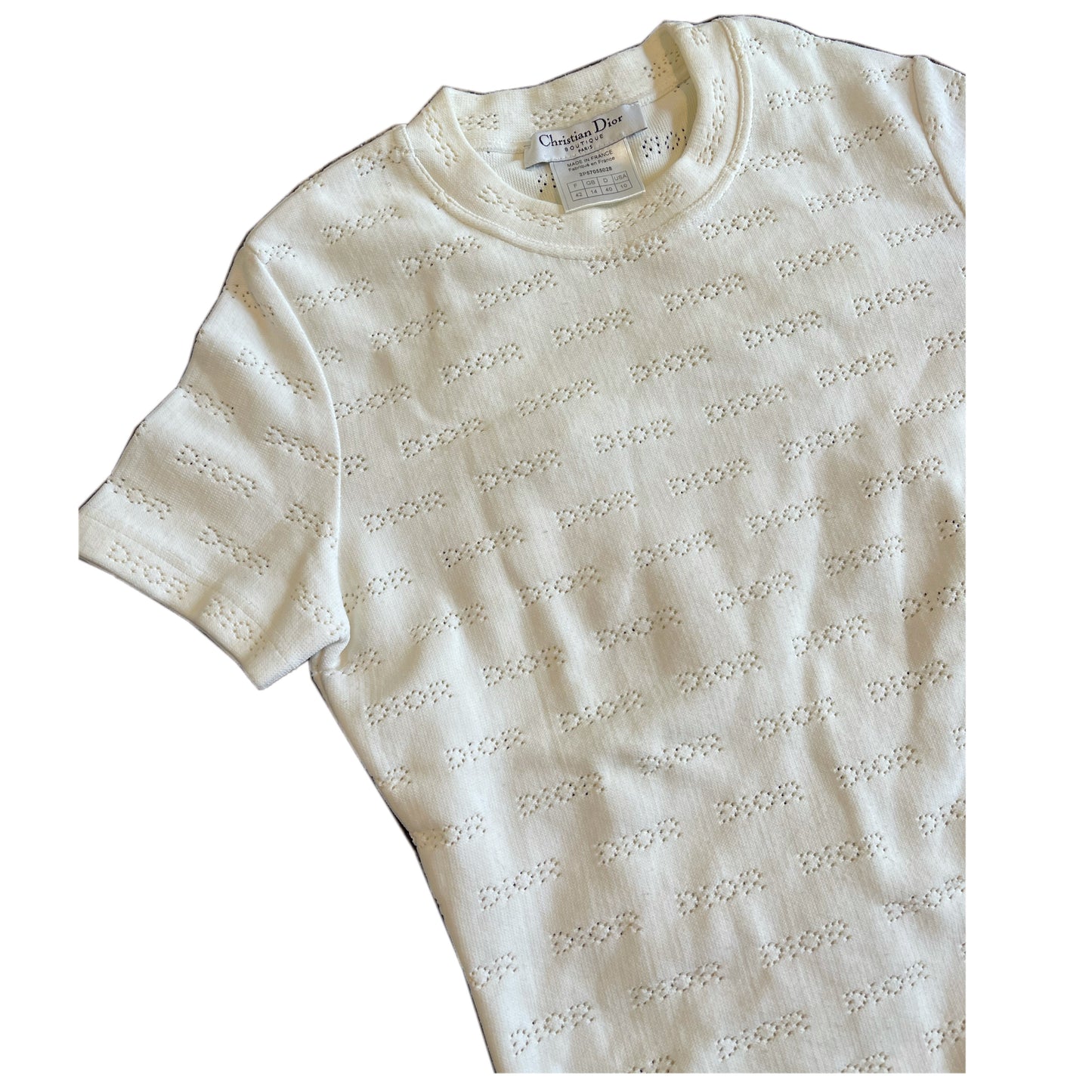 Christian Dior Logo Mesh Ivory Tee