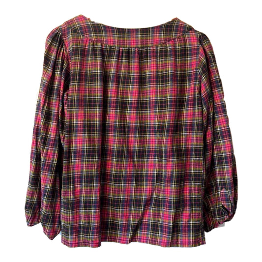 Yves Saint Laurent Round Neck Plaid Balloon Sleeve Button Down Blouse