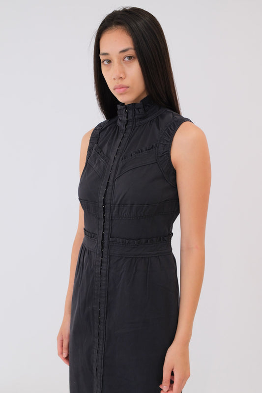 Yves Saint Laurent Frill Hem High Collar Sless Maxi Dress