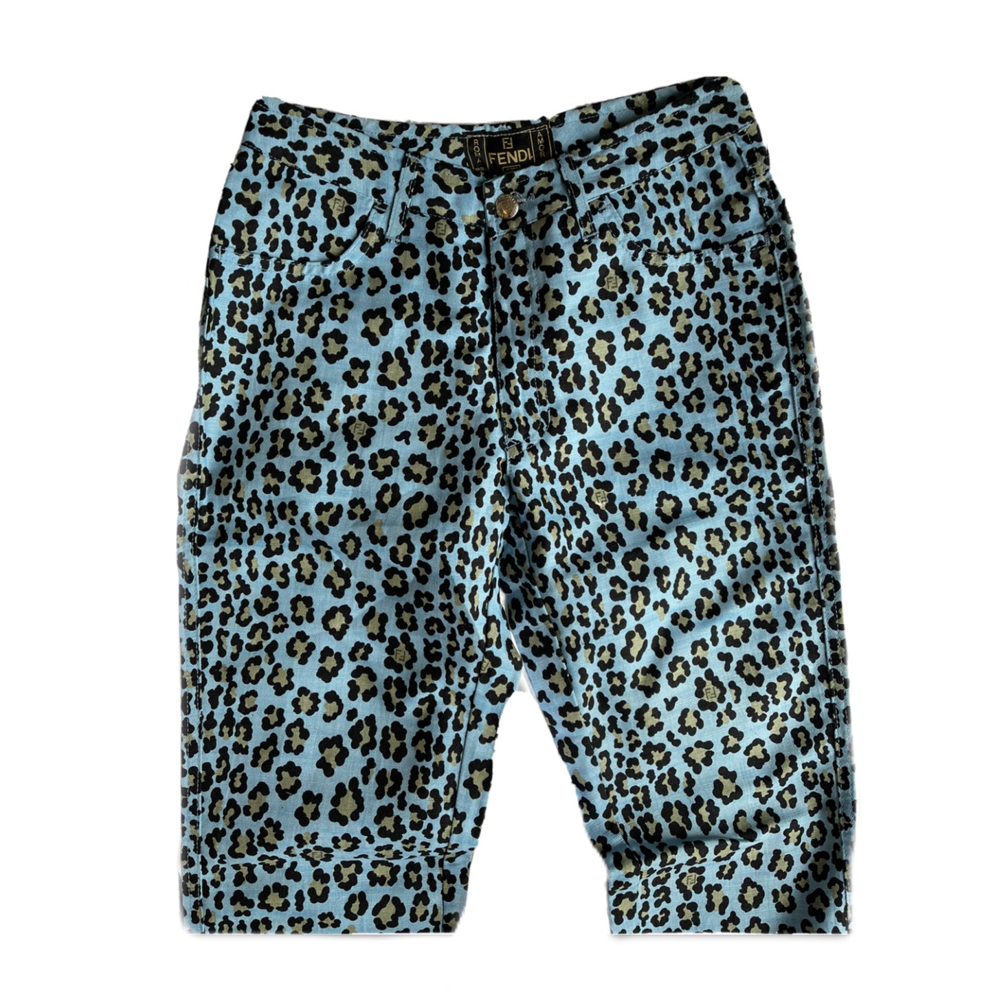 Fendi Blue Leopard Print High Waisted Jeans