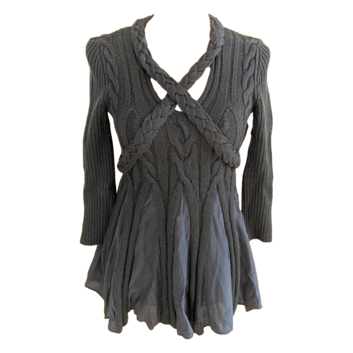 Sportmax Braided Knit LS V Neck Pleated Top