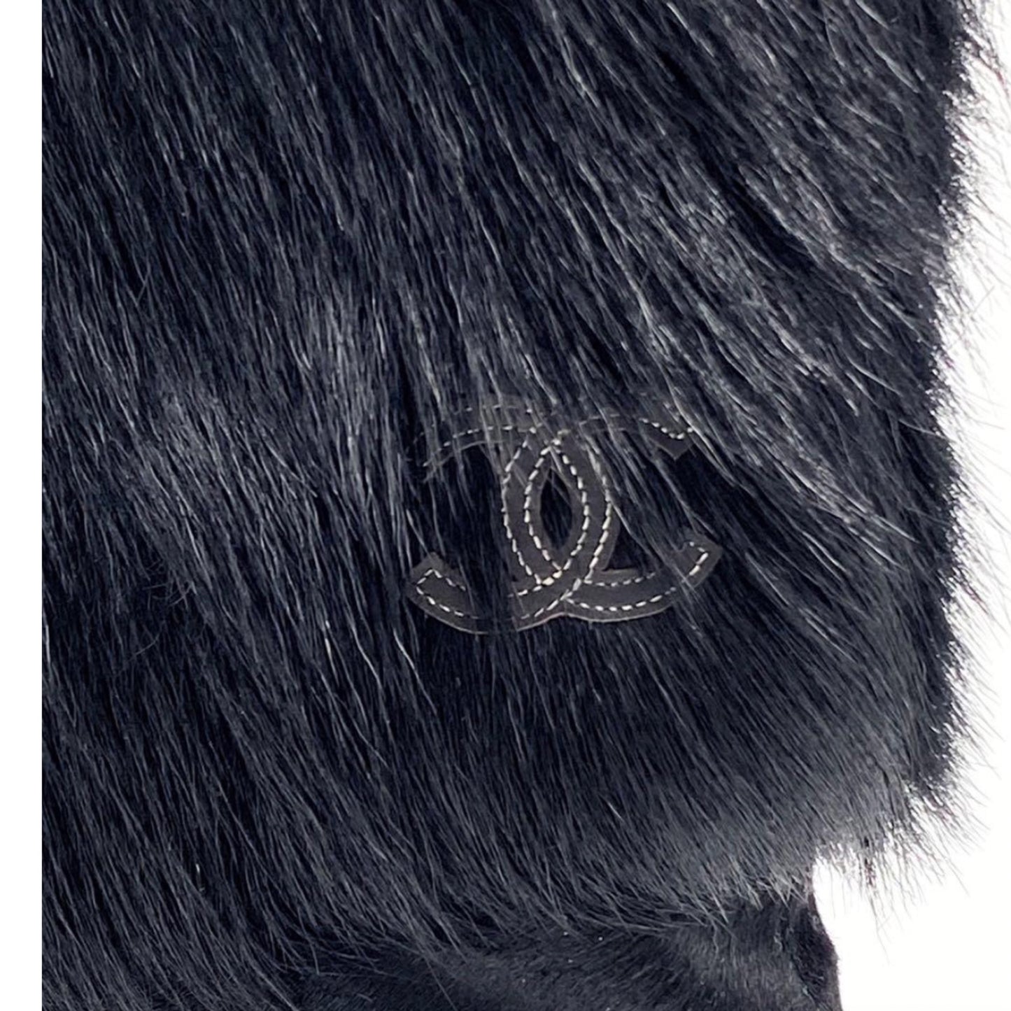 Chanel Fur Knee High Heel Boots W Logo Sz 37.5