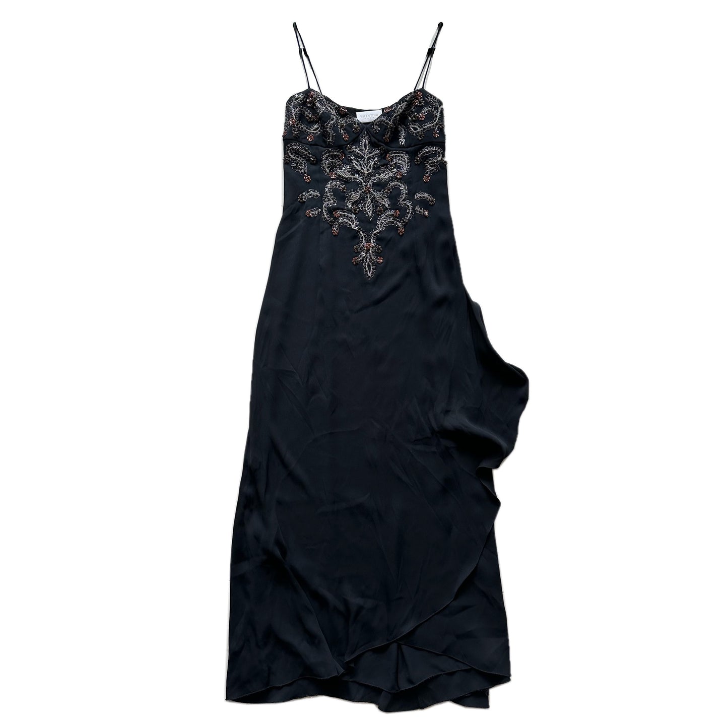Valentino Embellished Sequin Beaded Chest Spaghetti Strap Maxi Evening Gown Dres