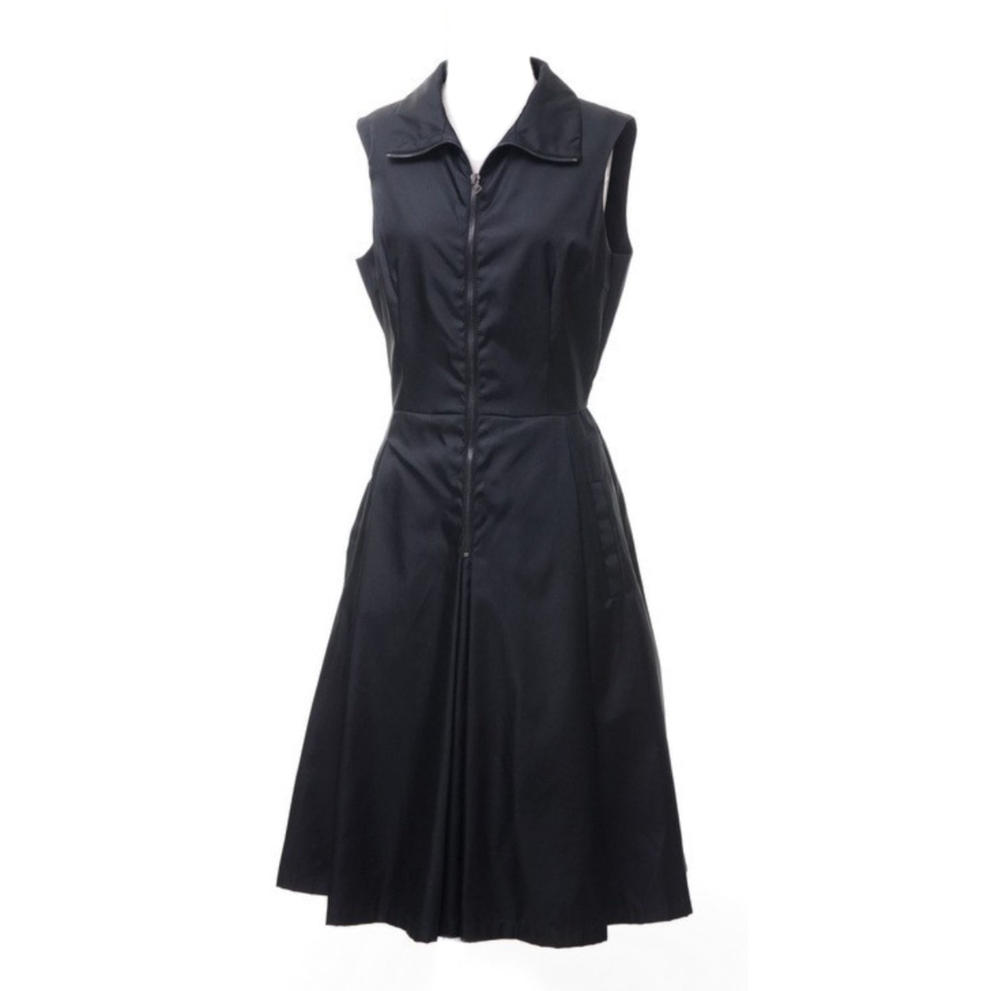 Prada Nylon Mock Neck Zip Down Sless Babydoll Dress