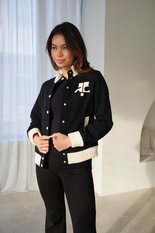 Courreges Track Logo Wool Mock Neck Snap Button Jacket