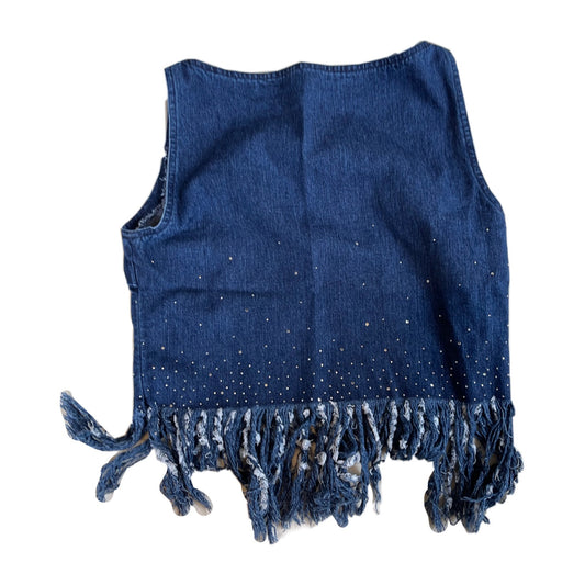 Fendi Chambray Denim Rhinestone Fray Hem Top/Skirt Set