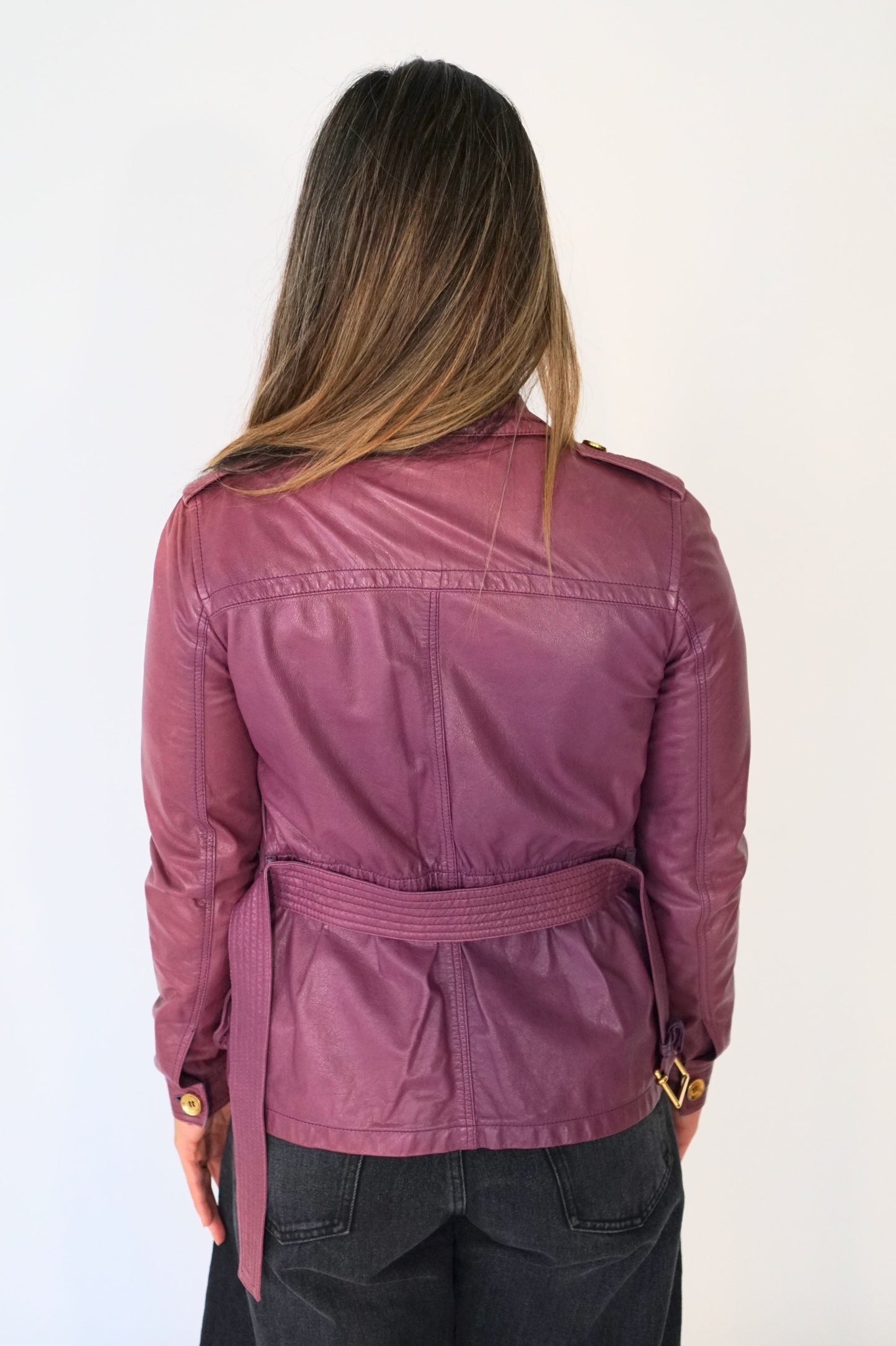 Gucci Leather Gold Button Military Jacket