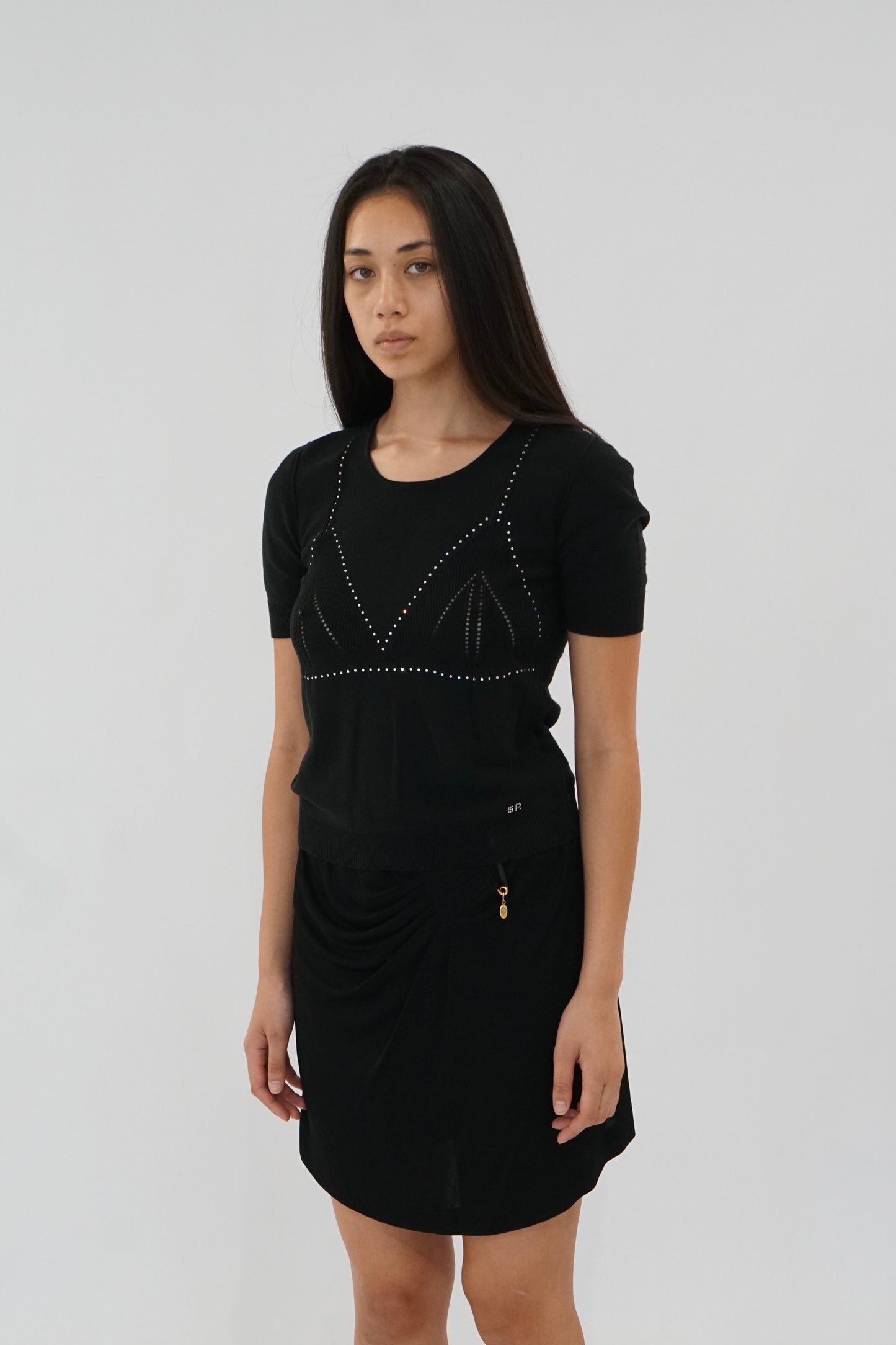 Sonia Rykiel Rhinestone Bra Graphic Knit Top