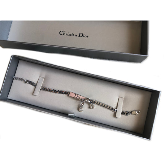 Christian Dior Chain Pink Bow Logo Bracelet