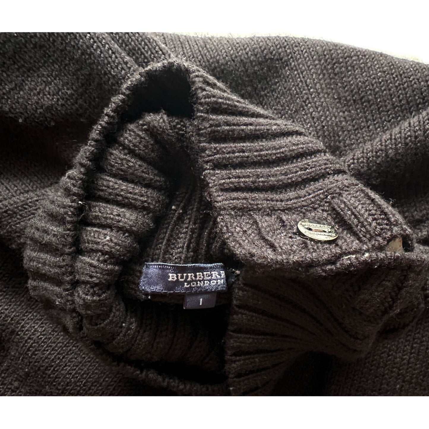 Burberry London Wool Turtleneck Side Button LS Knit