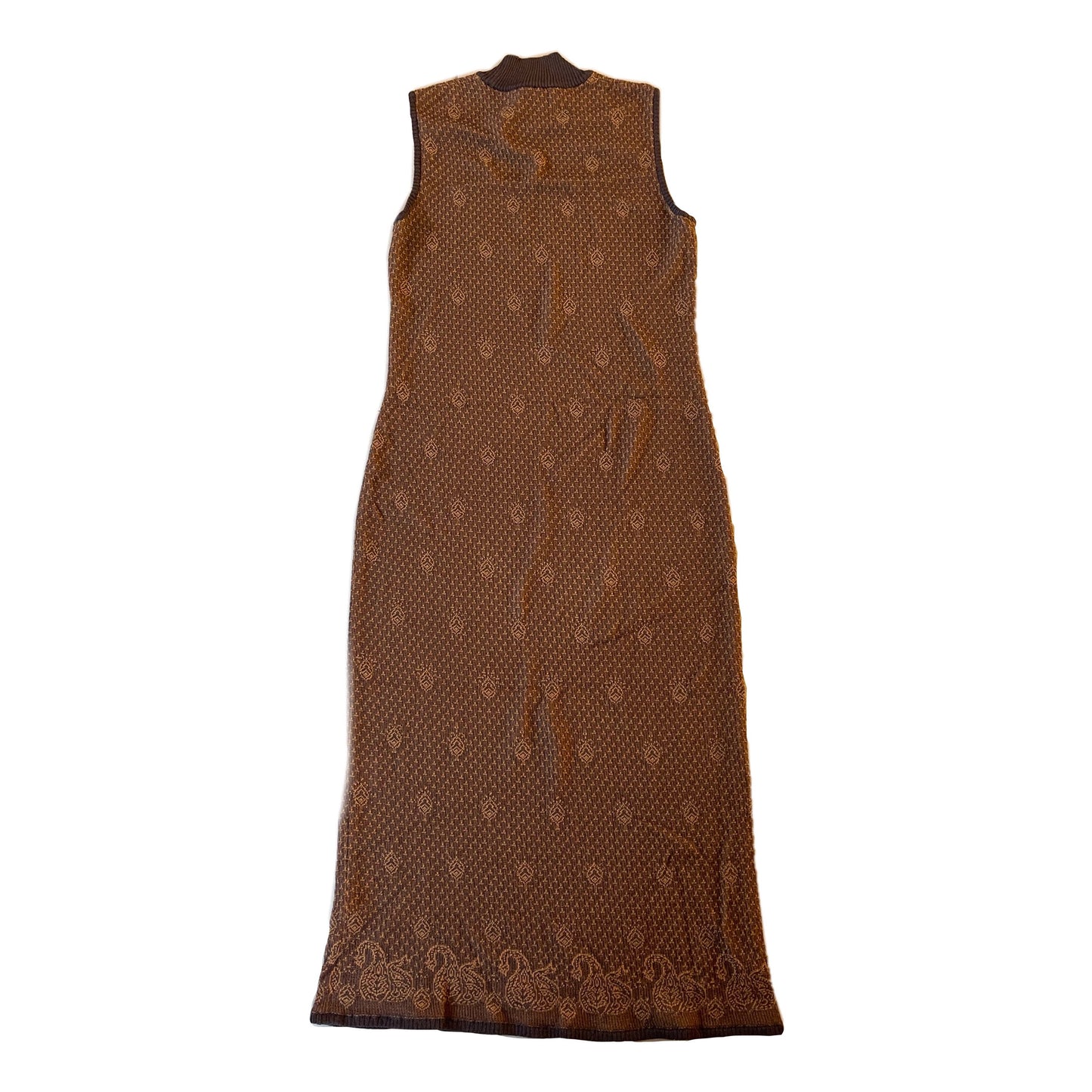 Yves Saint Laurent Paisley Mock Neck Knit Sless Maxi Dress