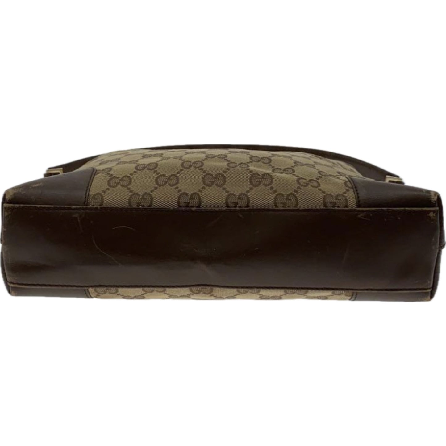 Gucci Monogram Canvas Leather Trim Strap Handbag