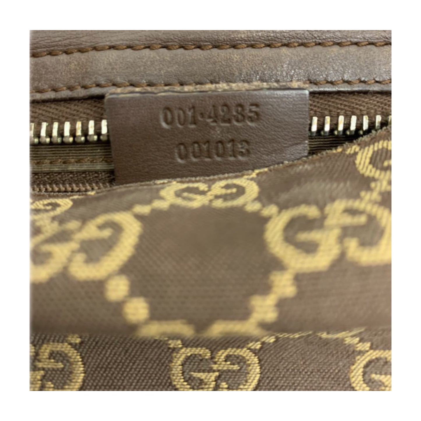 Gucci Monogram Leather Strap Canvas Handbag
