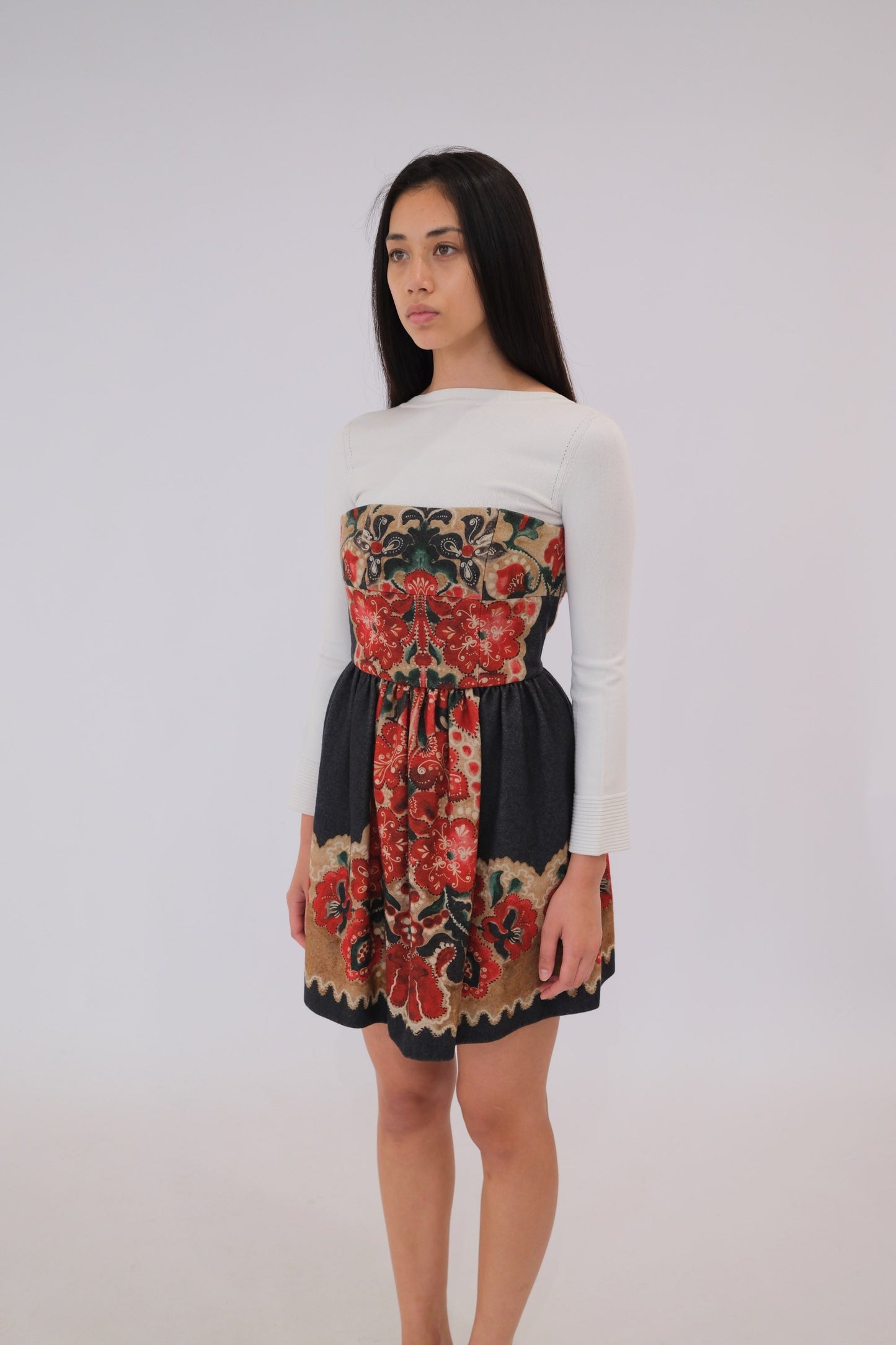 Red Valentino Felt Floral Paisley Mini Dress
