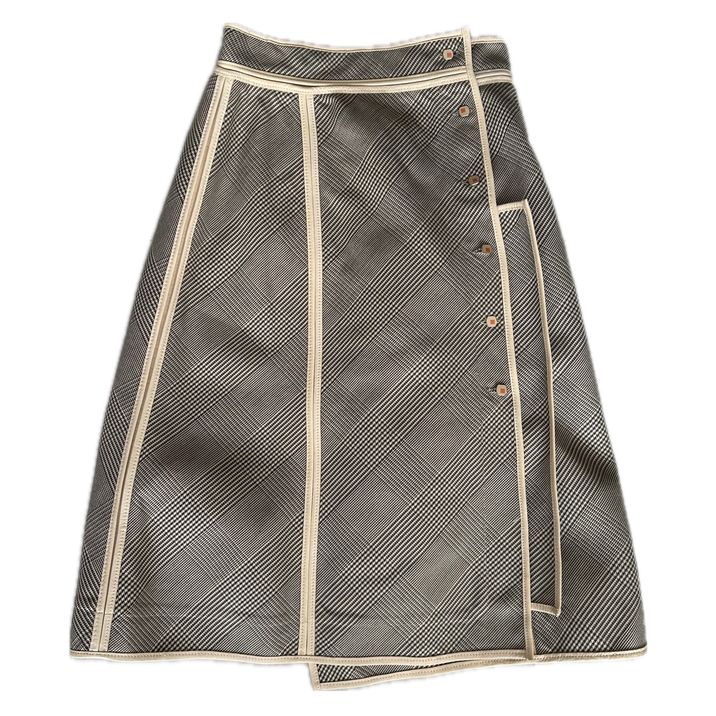 Fendi Houndstooth Checkered Leather Trim Wrap Button Down Skirt