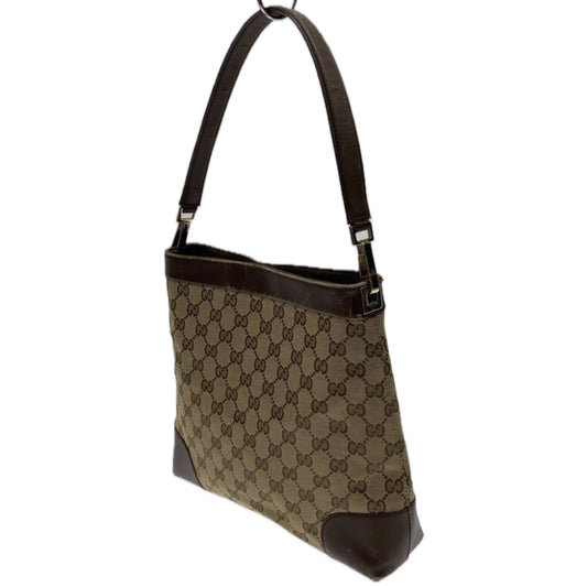 Gucci Monogram Canvas Leather Trim Strap Handbag