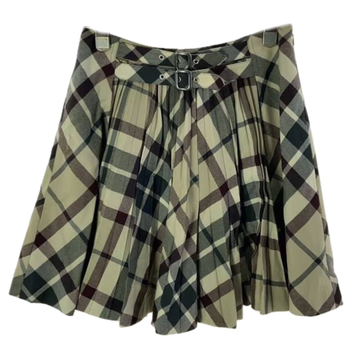 Burberry Blue Label Checkered Pleat Front & Back w Mid Belt Mini Skirt