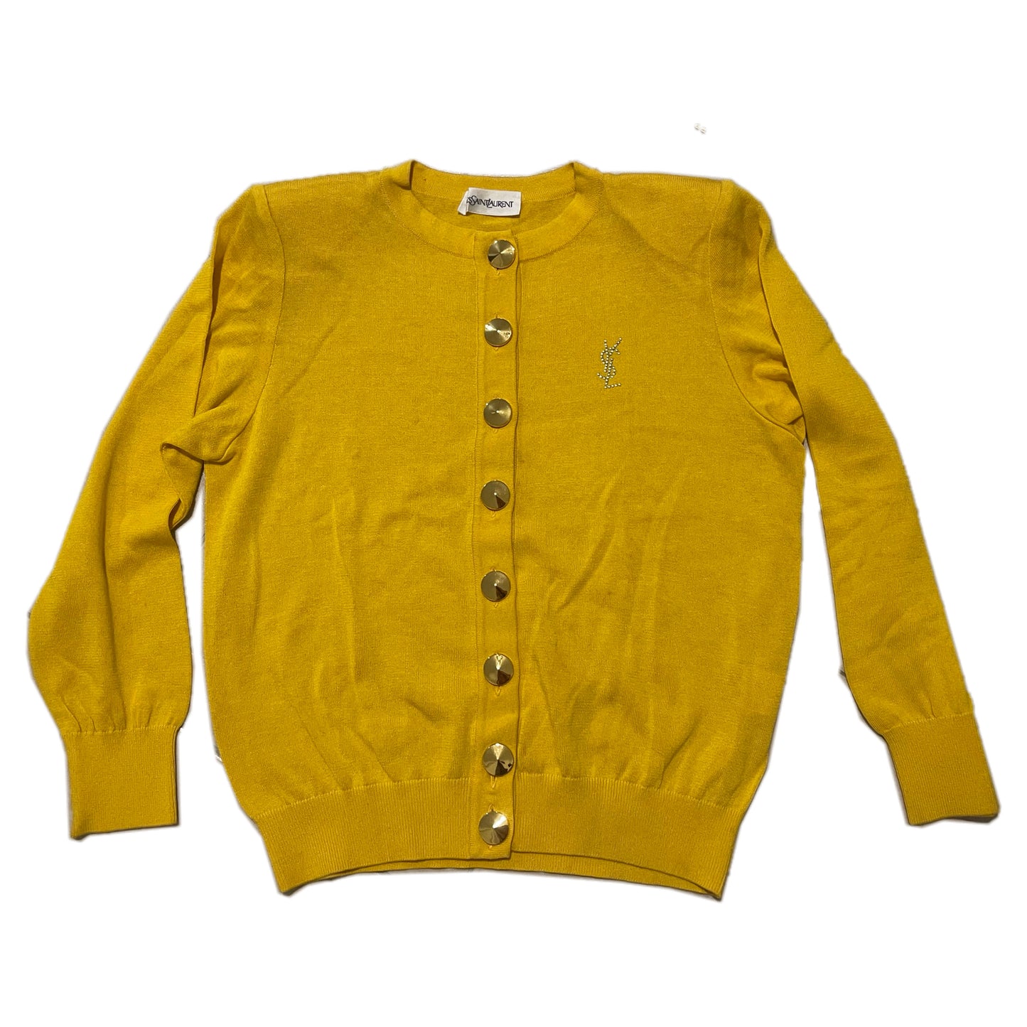 Yves Saint Laurent Logo LS Gold Button Knit Cardigan