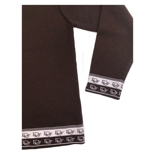 Christian Dior Brown Mock Neck Logo Knit Sweater