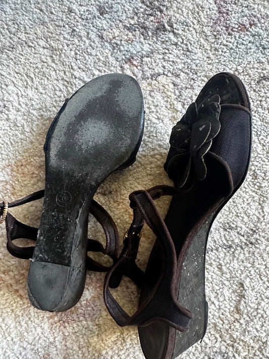 Chanel Camelia Wedge Meag Sandals