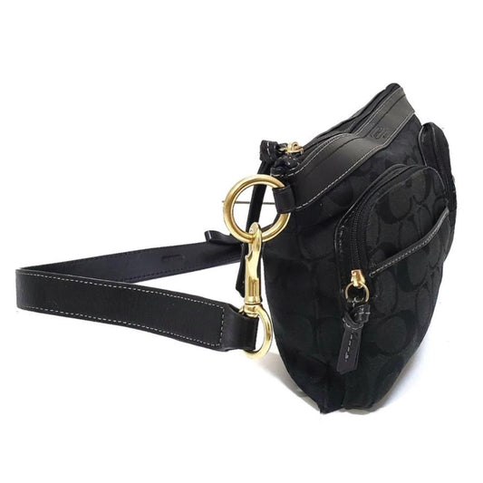 Coach Monogram Canvas Double Pocket Leather Shoulder Bag