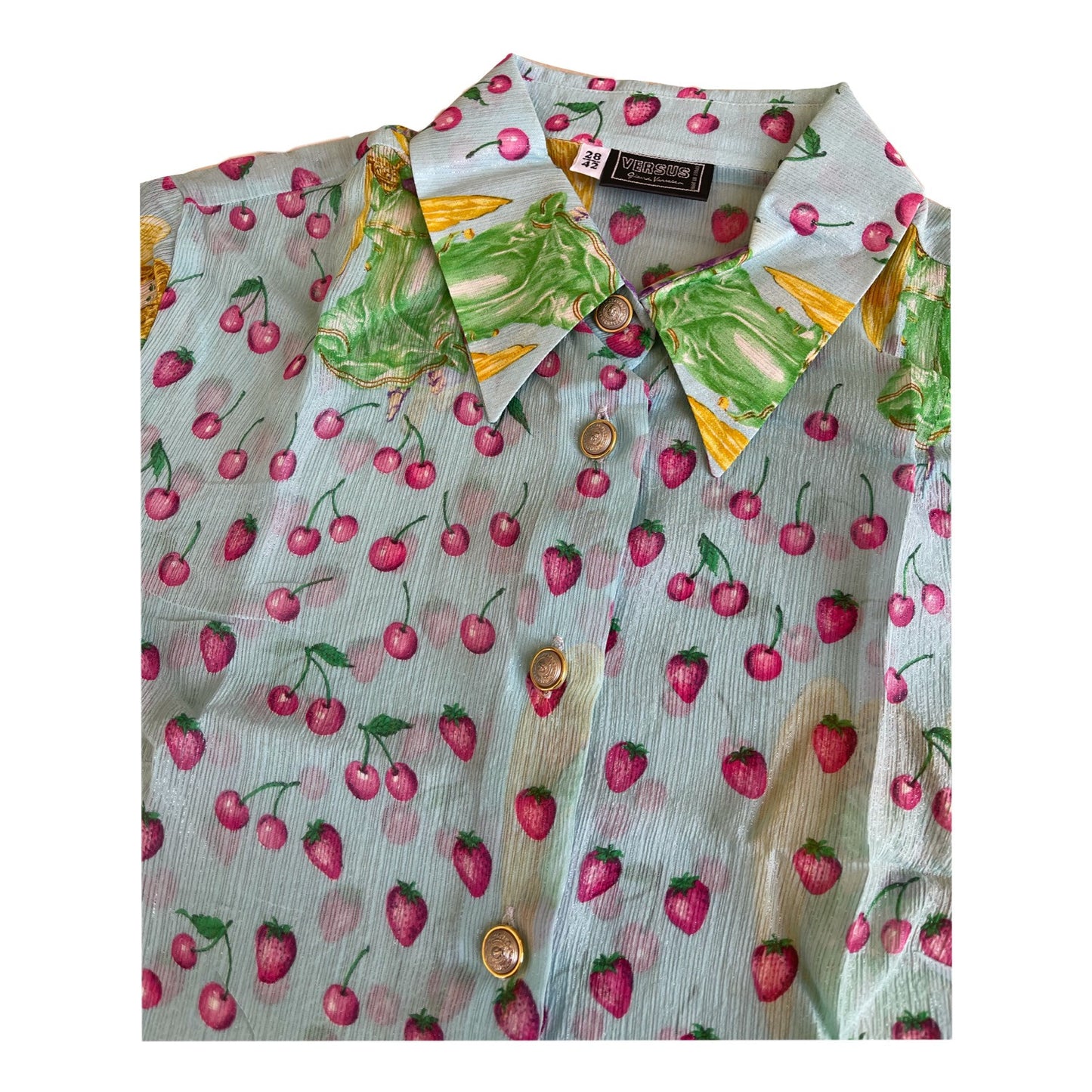 Versace Glitter Cherry Angel SS Button Down Blouse